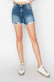 RISEN High Rise Raw Hem Distressed Denim Shorts - Trendsi - Flyclothing LLC