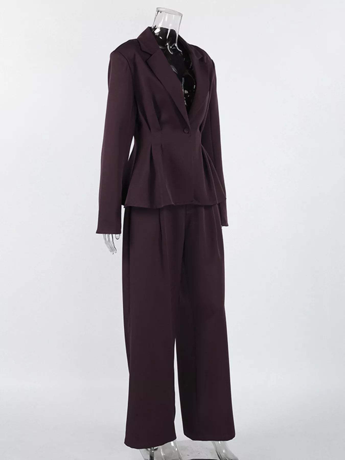 One-Button Blazer and Wide-Leg Pants Set - Trendsi - Flyclothing LLC