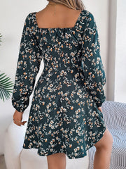 Printed Sweetheart Neck Balloon Sleeve Mini Dress - Trendsi