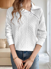 Oblique Zipper Collared Neck Long Sleeve Sweatshirt - Trendsi