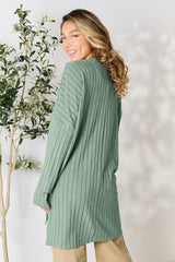 Basic Bae Full Size Ribbed Round Neck Long Sleeve Slit Top - ShopBasicbae - Flyclothing LLC