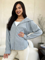 Culture Code Full Size Ribbed Zip Up Drawstring Hooded Jacket - Trendsi - Flyclothing LLC