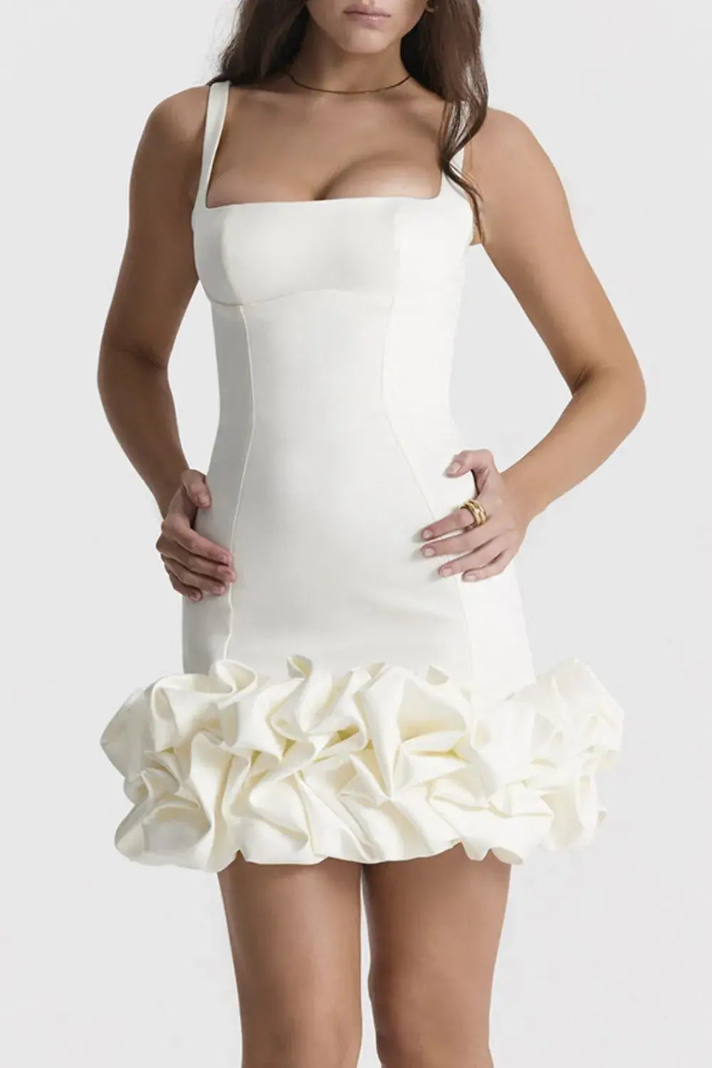 Ruched Square Neck Sleeve Mini Dress - Trendsi - Flyclothing LLC