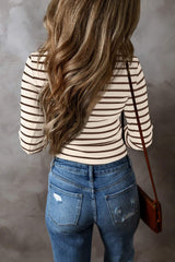 Striped V-Neck Long Sleeve Top - Trendsi - Flyclothing LLC