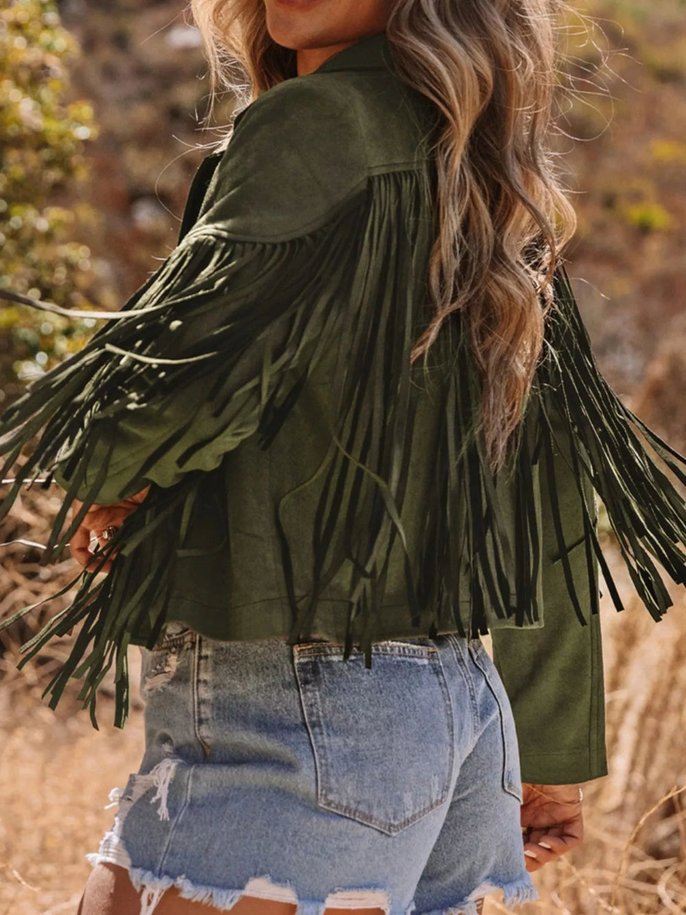 Cropped Fringe Faux Suede Jacket - Trendsi - Flyclothing LLC