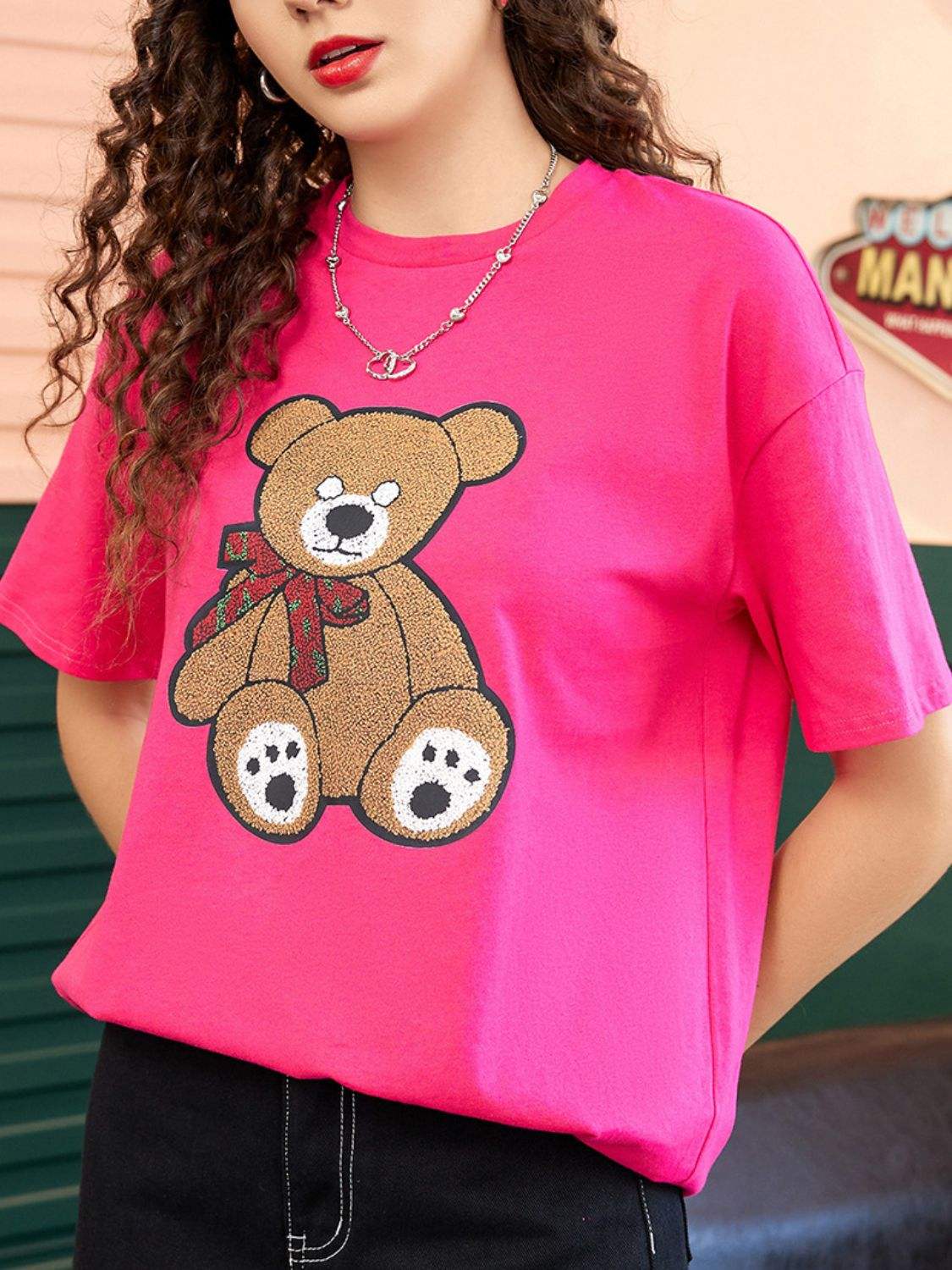 Letter Graphic Round Neck Half Sleeve T-Shirt - Trendsi - Flyclothing LLC