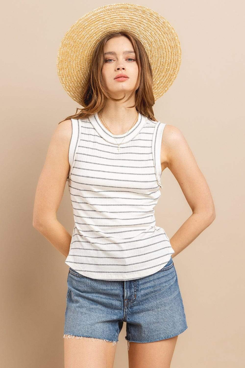 Ces Femme Striped Round Neck Tank - Trendsi - Flyclothing LLC