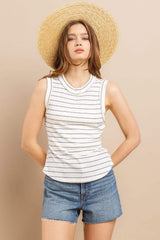 Ces Femme Striped Round Neck Tank - Trendsi - Flyclothing LLC