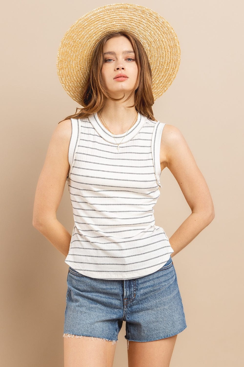 Ces Femme Striped Round Neck Tank - Trendsi