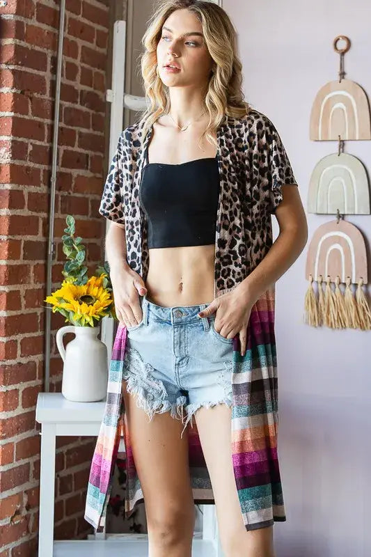 Heimish Full Size Animal Leopard and Stripe Open Cardigan Plus Size - Trendsi - Flyclothing LLC