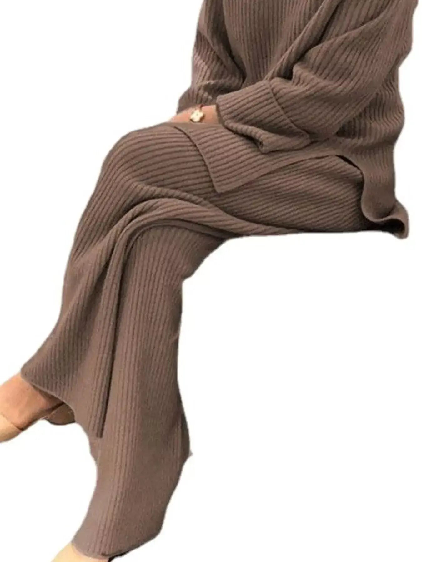 Full Size Ribbed Knit Relaxed Fit Top and Pants Sweater Set Plus Size - Trendsi - Flyclothing LLC
