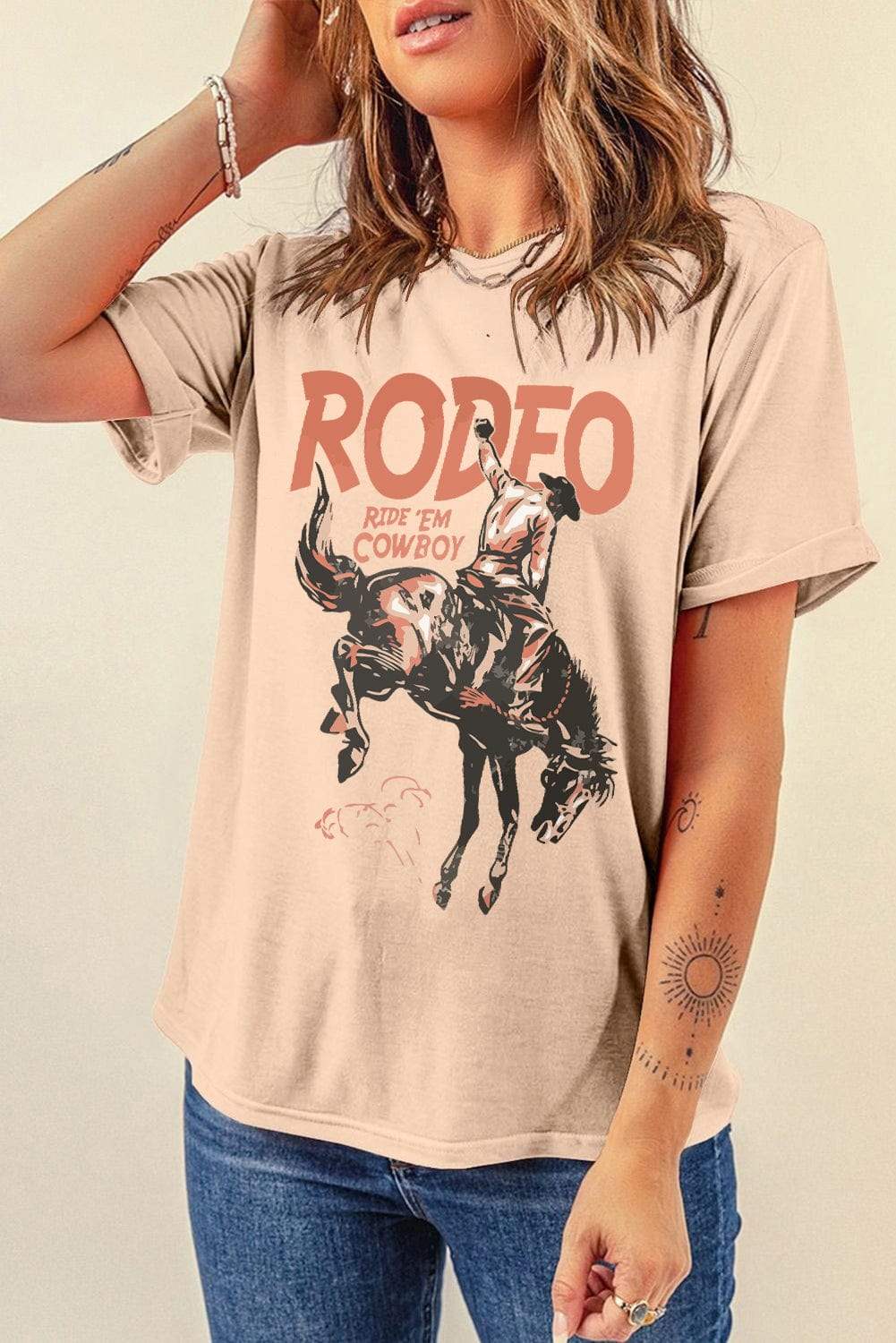 Cowboy Graphic Round Neck Short Sleeve T-Shirt - Trendsi - Flyclothing LLC
