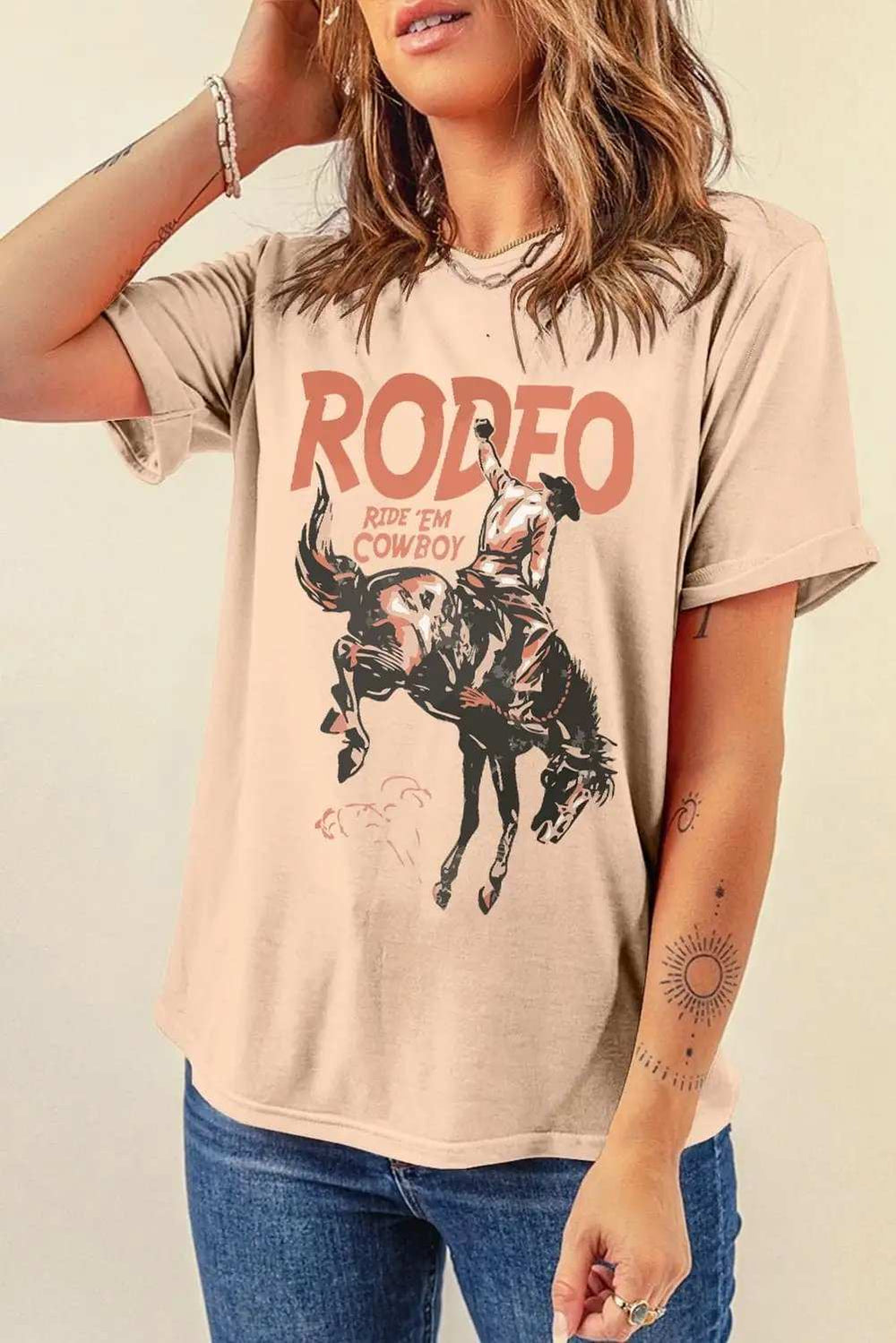 Cowboy Graphic Round Neck Short Sleeve T-Shirt - Trendsi - Flyclothing LLC
