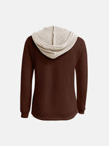 Full Size Waffle-Knit Contrast Long Sleeve Hoodie - Trendsi - Flyclothing LLC
