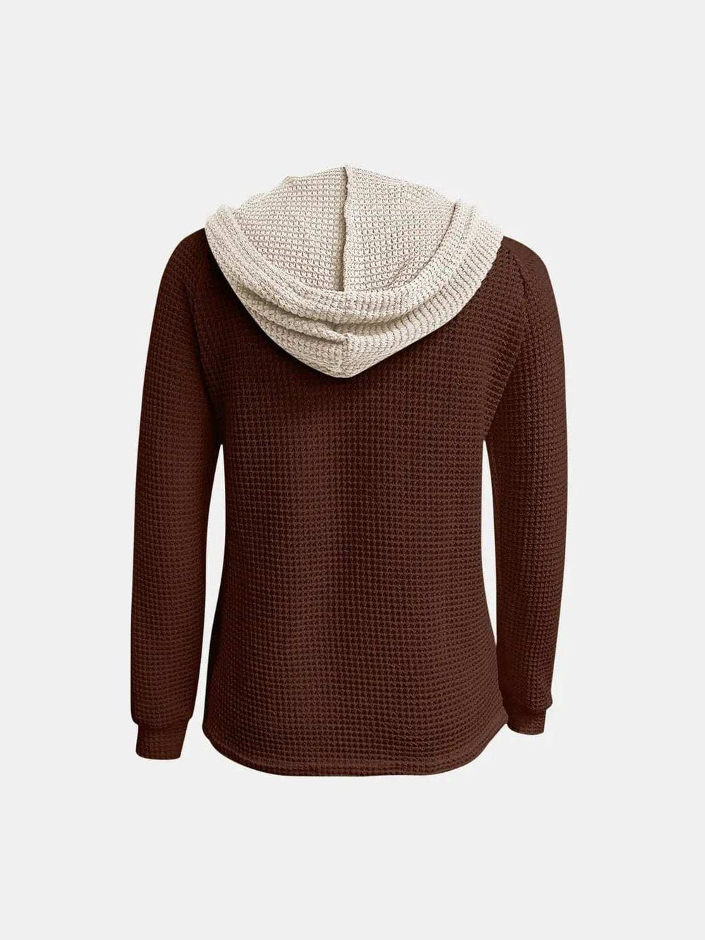 Full Size Waffle-Knit Contrast Long Sleeve Hoodie - Trendsi - Flyclothing LLC