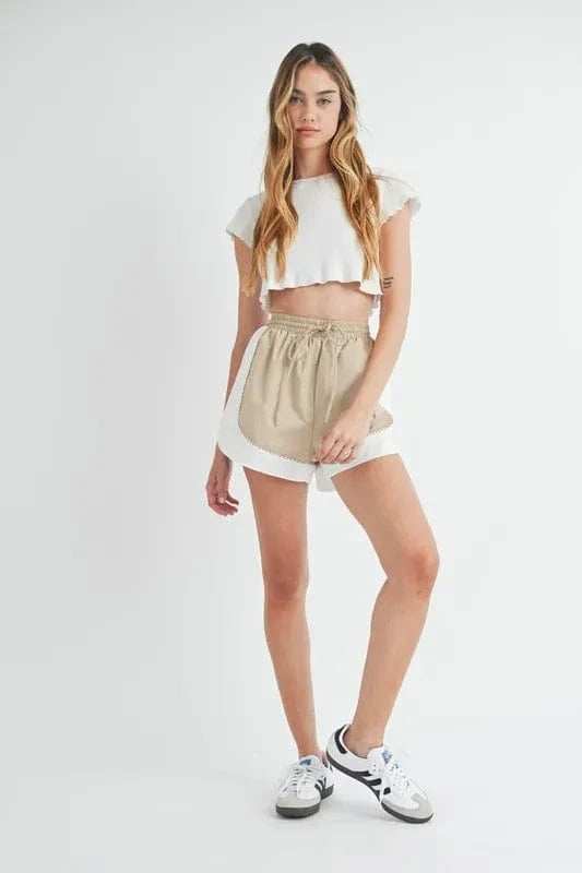 MABLE Drawstring Waist Contrast Trim Detail Shorts - Trendsi - Flyclothing LLC