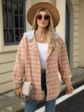 Plaid Button Up Long Sleeve Drawstring Hooded Jacket - Trendsi - Flyclothing LLC