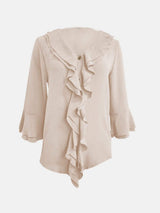 Full Size Ruffled V-Neck Flounce Sleeve Blouse - Trendsi - Flyclothing LLC