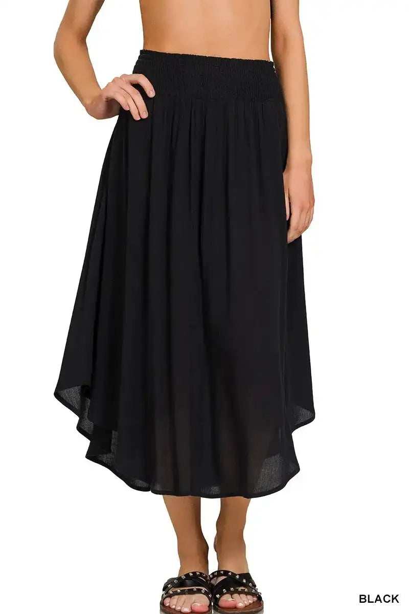 Zenana Woven Crinkle Smocked Waist Maxi Skirt W Pockets - Trendsi - Flyclothing LLC