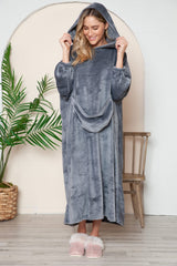 Double Take Full Size Pocketed Hooded Midi Lounge Dress - Trendsi