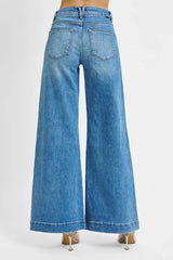RISEN Full Size Mid Rise Wide Front Patch Pocket Jeans Plus Size - Trendsi - Flyclothing LLC