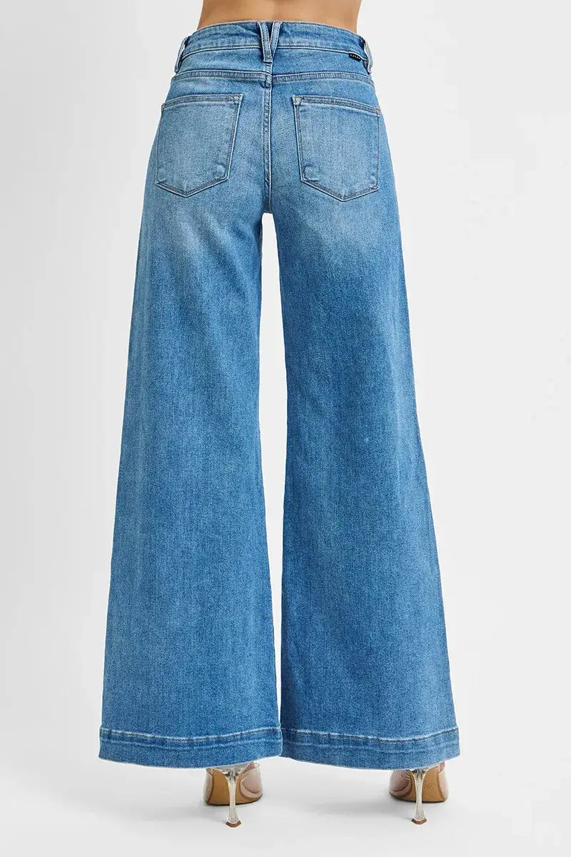 RISEN Full Size Mid Rise Wide Front Patch Pocket Jeans Plus Size - Trendsi - Flyclothing LLC
