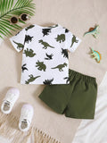 Children's Dinosaur Print Pocket Tee & Shorts Set - Trendsi - Flyclothing LLC