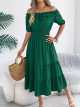 Smocked Off-Shoulder Tiered Dress - Trendsi - Flyclothing LLC