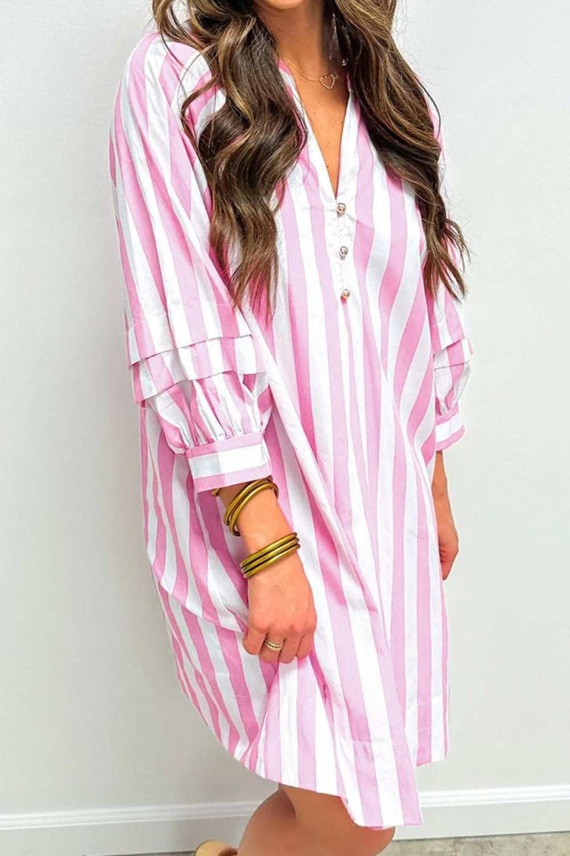 Striped Notched Mini Dress - Trendsi - Flyclothing LLC