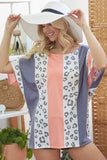 BiBi Leopard Stripe Printed French Terry Oversized Top - Trendsi - Flyclothing LLC