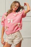 BiBi Ribbon Bow Detail Puff Sleeve Sweater - Trendsi - Flyclothing LLC