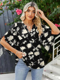 Printed Notched Half Sleeve Blouse - Trendsi - Flyclothing LLC