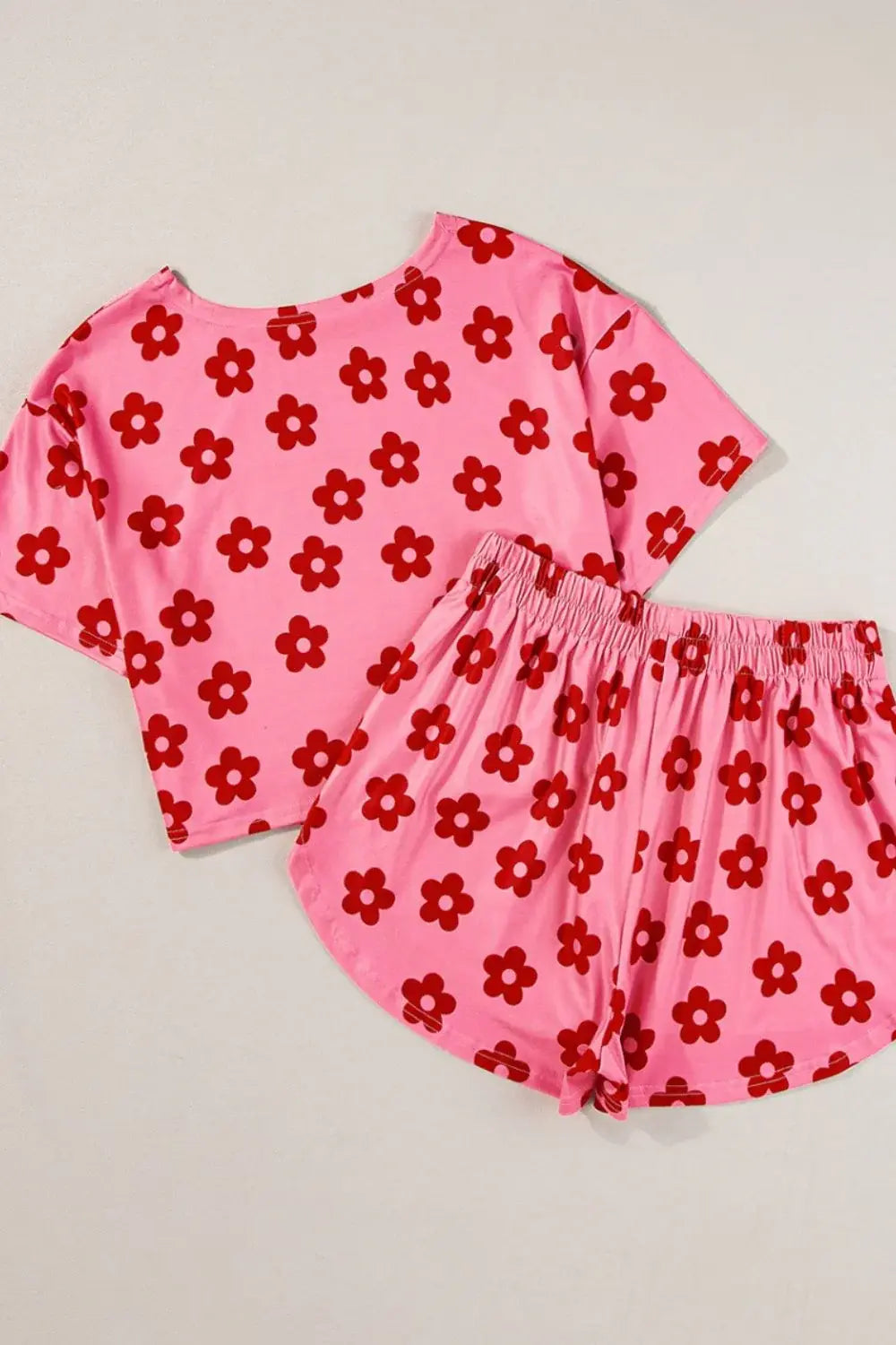 Floral Cropped Tee and Shorts Lounge Set - Trendsi - Flyclothing LLC