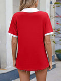 Contrast Trim Collar Short Sleeve Casual T-Shirt - Trendsi - Flyclothing LLC