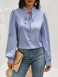 Striped Tie Neck Long Sleeve Blouse - Trendsi - Flyclothing LLC