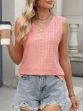V-Neck Eyelet Knit Cami Tank Top - Trendsi - Flyclothing LLC