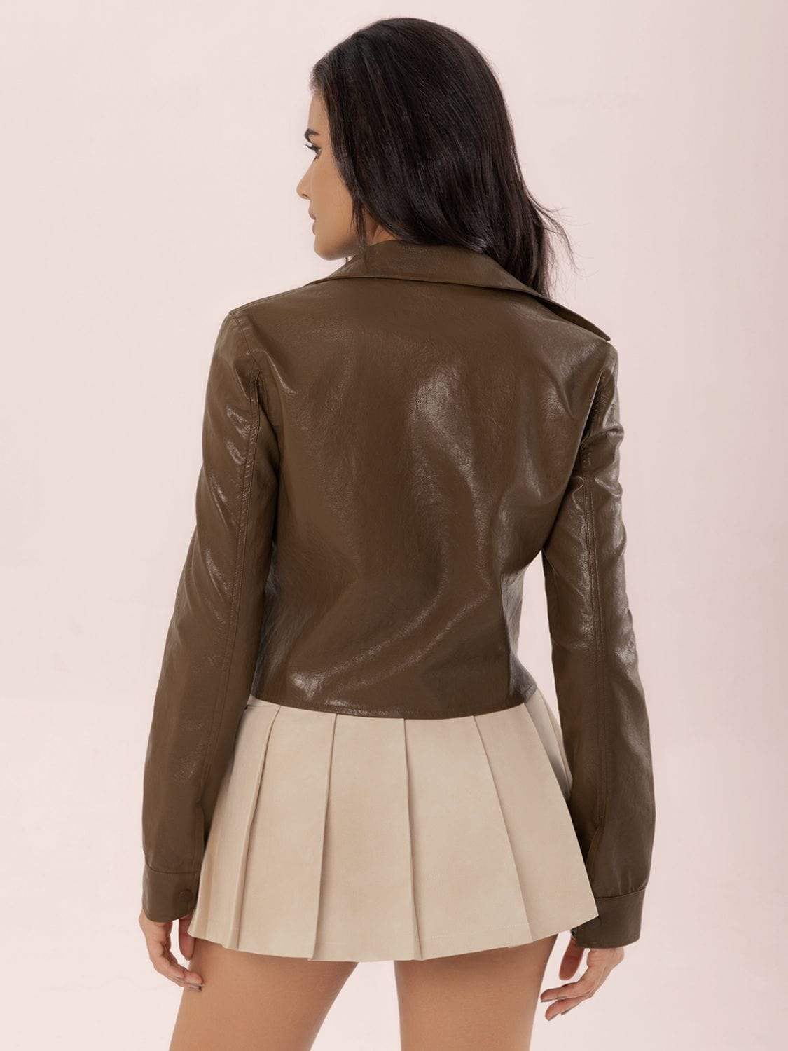 Collared Neck Snap Down Long Sleeve Jacket - Trendsi - Flyclothing LLC