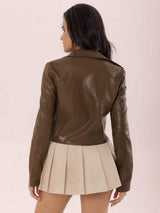Collared Neck Snap Down Long Sleeve Jacket - Trendsi - Flyclothing LLC