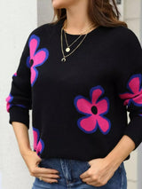 Floral Crew Neck Sweater - Trendsi - Flyclothing LLC