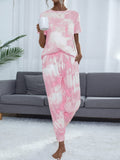 Tie-Dye Round Neck Short Sleeve Top and Pants Trendsi
