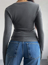 Devine Quarter Button Long Sleeve T-Shirt - Trendsi - Flyclothing LLC