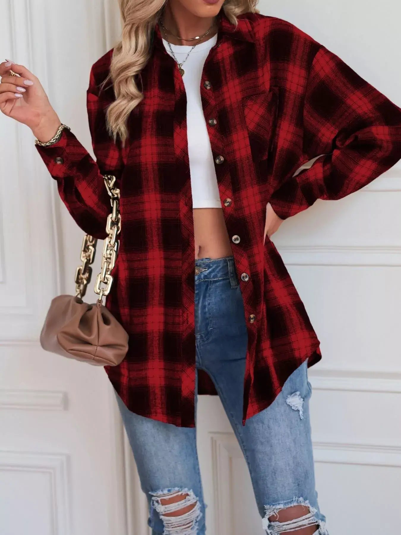 Casual Plaid Button Up Shirt - Trendsi - Flyclothing LLC