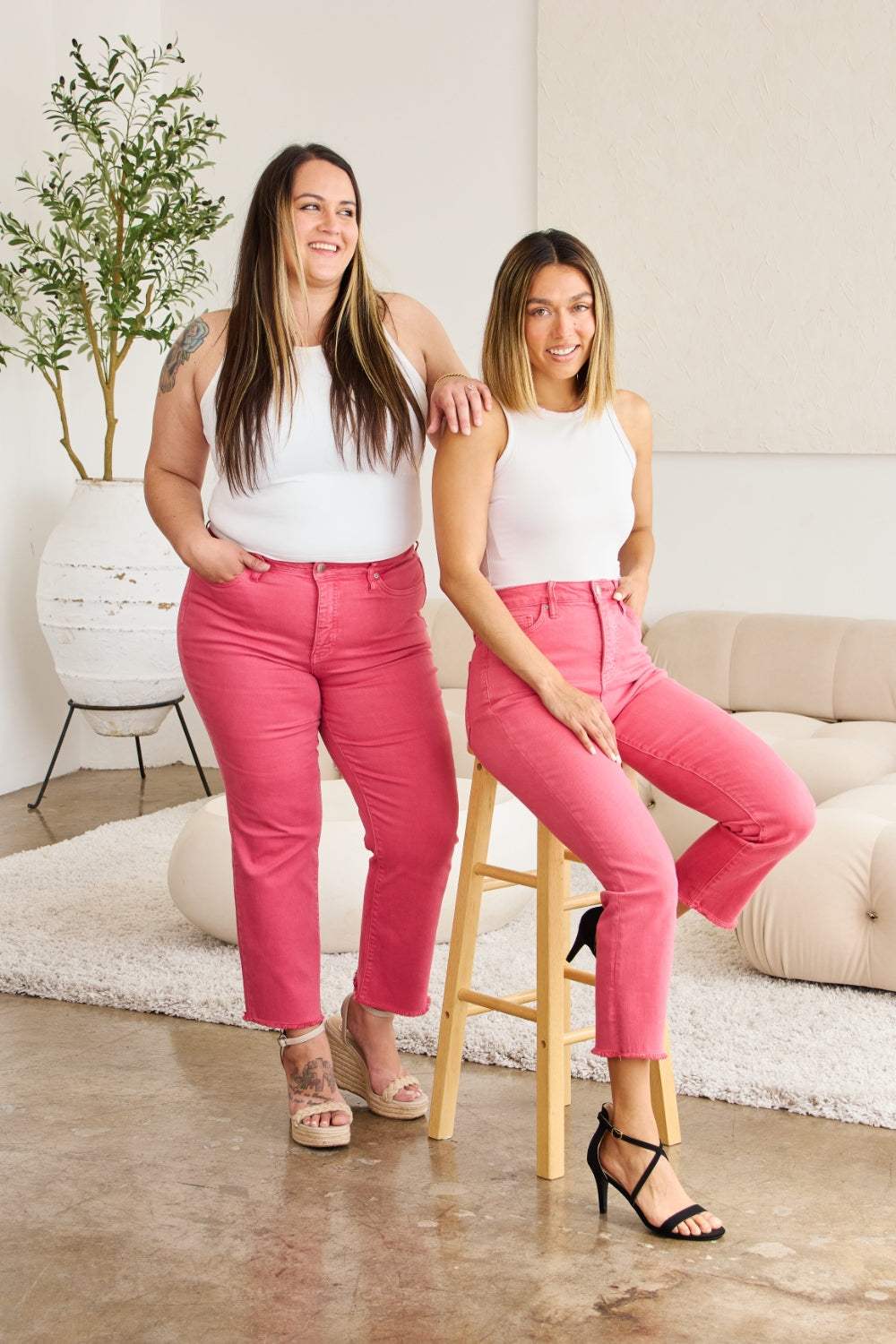 RFM Crop Dylan Full Size Tummy Control High Waist Raw Hem Jeans - Trendsi - Flyclothing LLC