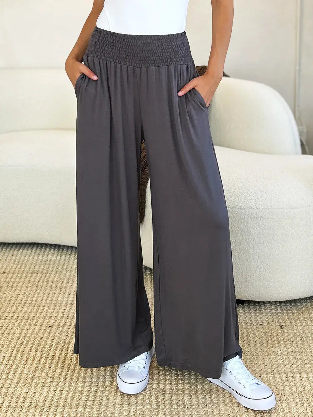 Basic Bae Full Size Smocked Wide Waistband Wide Leg Pants - ShopBasicbae - Flyclothing LLC