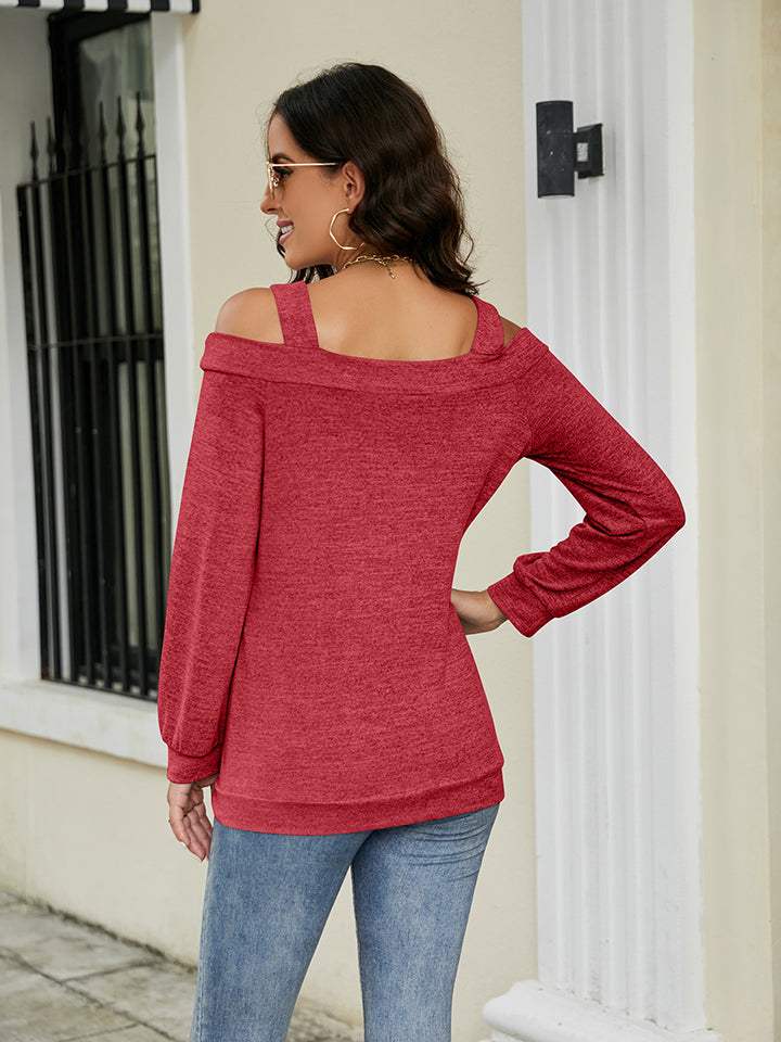 Cold Shoulder Cutout Square Neck Blouse - Trendsi - Flyclothing LLC