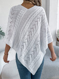 Cable-Knit Openwork Three-Quarter Sleeve Sweater - Trendsi