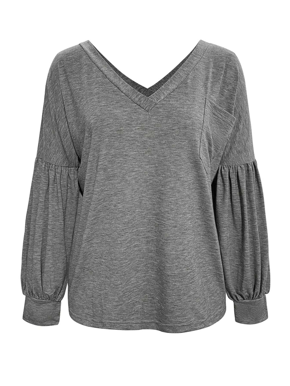 Oversized V-Neck Long Sleeve Blouse - Trendsi - Flyclothing LLC