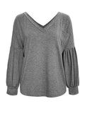 Oversized V-Neck Long Sleeve Blouse - Trendsi - Flyclothing LLC