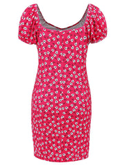 Printed V-Neck Short Sleeve Mini Dress - Trendsi