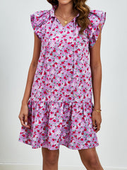 Tied Floral Cap Sleeve Mini Dress - Trendsi